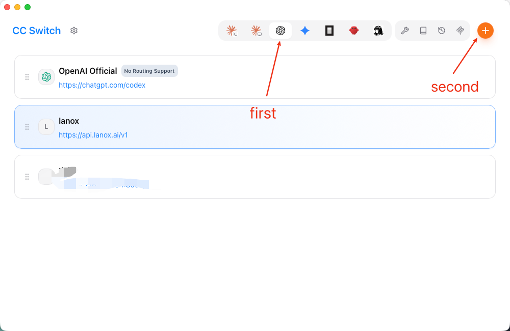 CC Switch English Codex provider entry screenshot