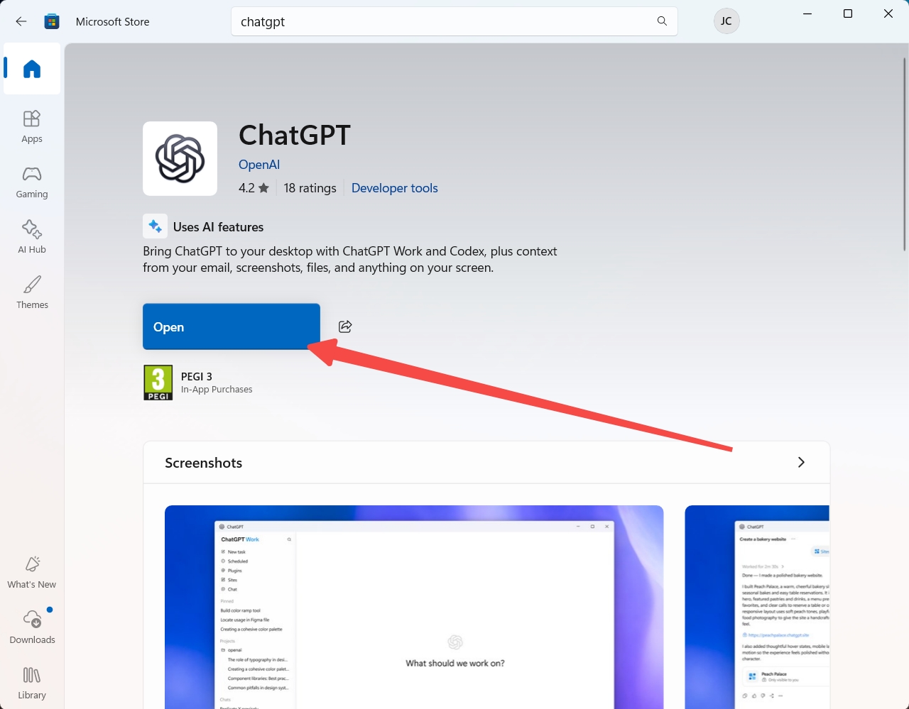 Microsoft Store Open ChatGPT screenshot